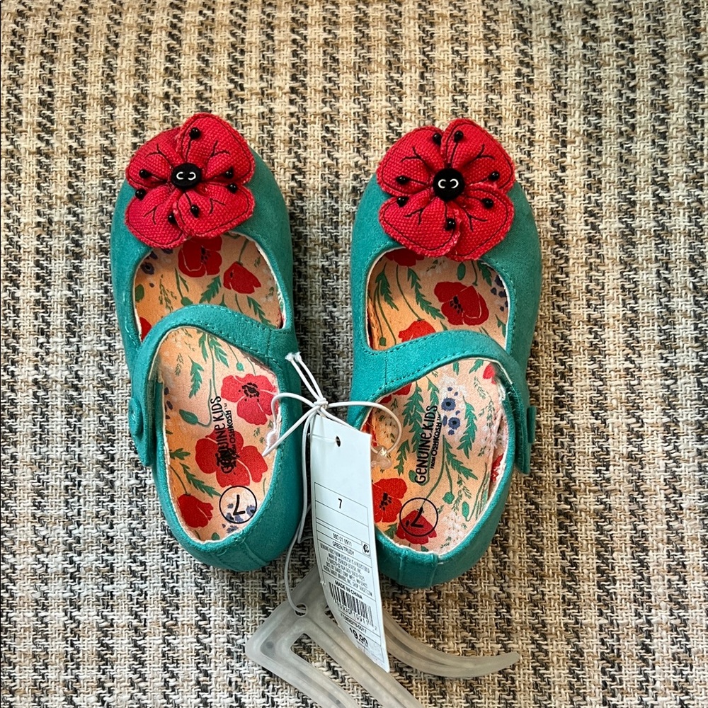 Stylish Kids Dress Shoes with Red Floral Detail